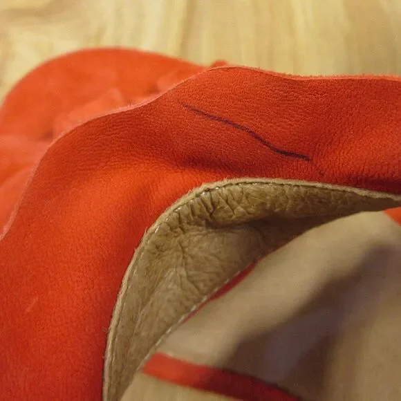 FREE PEOPLE Rosie Ruffle Heels Sz 38 Red Orange Slip On Slide Sandals Block Heel - Picture 12 of 12